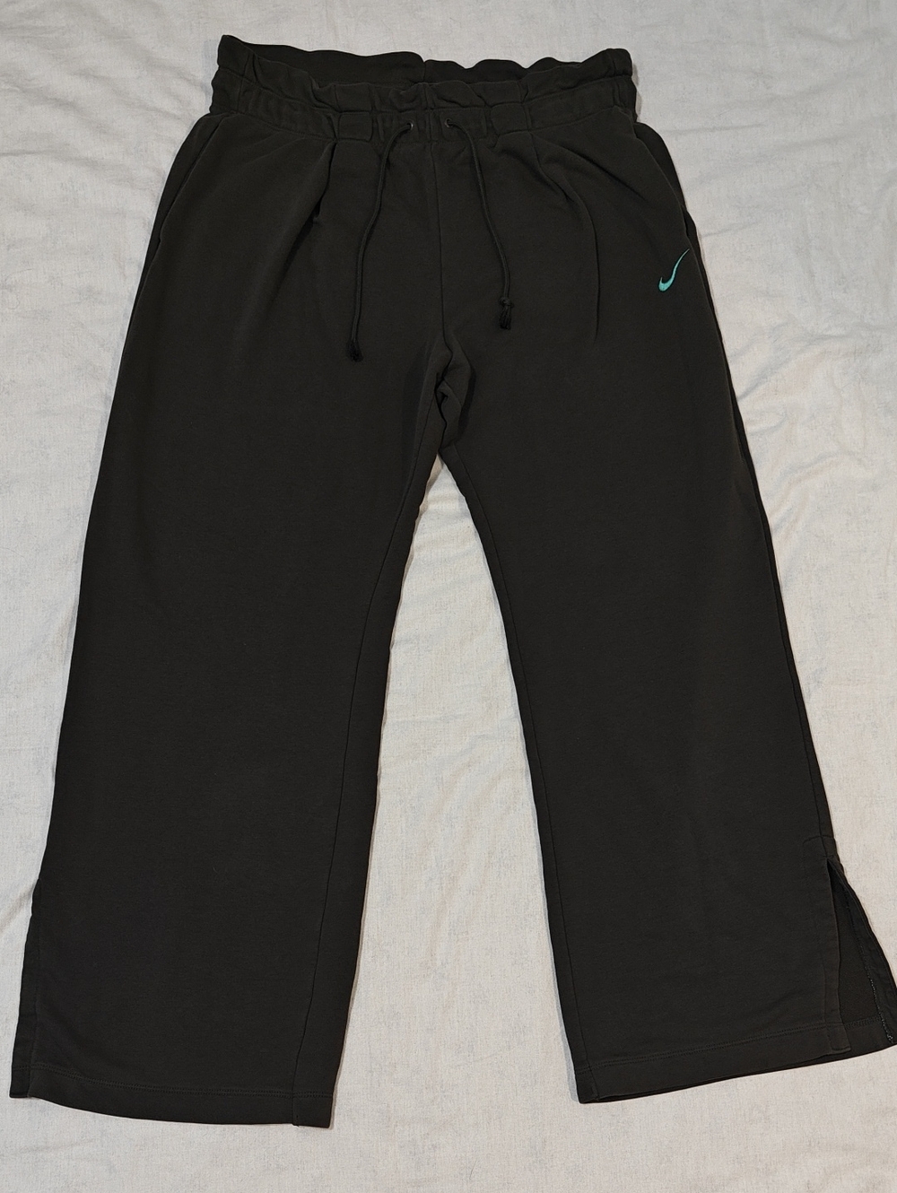 Nike Black Wide-Leg Pants with Teal Swoosh